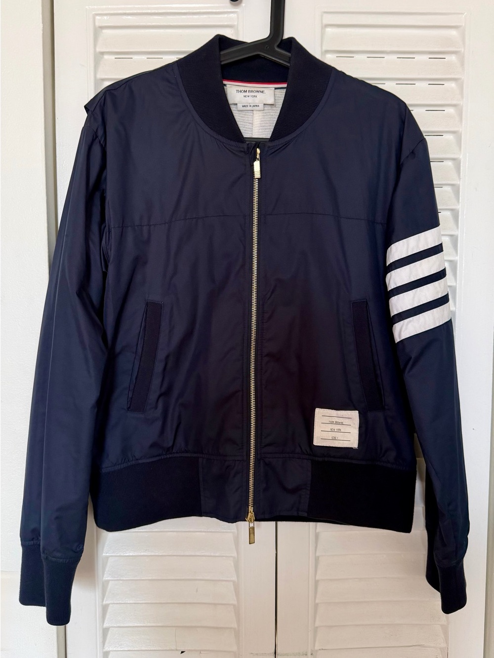 Thom Browne Navy Bomber with White Arm Stripes